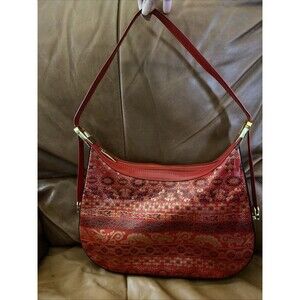 Calja Multi Embossed Design Leather VERA PELLE RED WOMENS Handbag BAG /ITALY